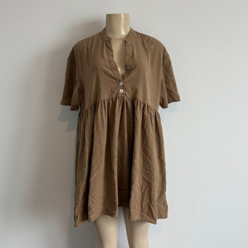 Zara Babydoll Tunic Mini Dress Earthy Boho Fairycore Neutral Capsule Wardrobe S